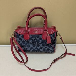Coach Red and Denim Signature Satchel